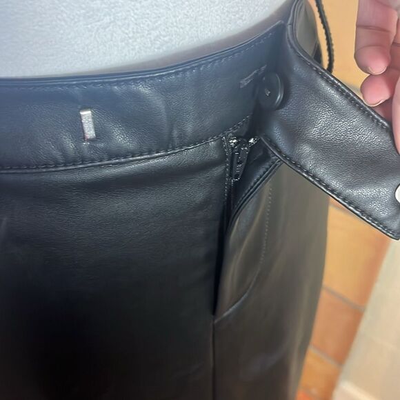 LOFT Black Faux Leather Front Slit Midi Pencil Skirt, size 2 - Picture 4 of 10